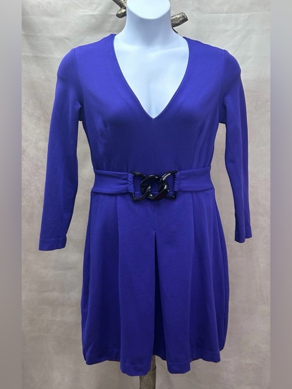 Vintage Milly of New York Purple Belted Dress w/Black Buckle Details Size L
